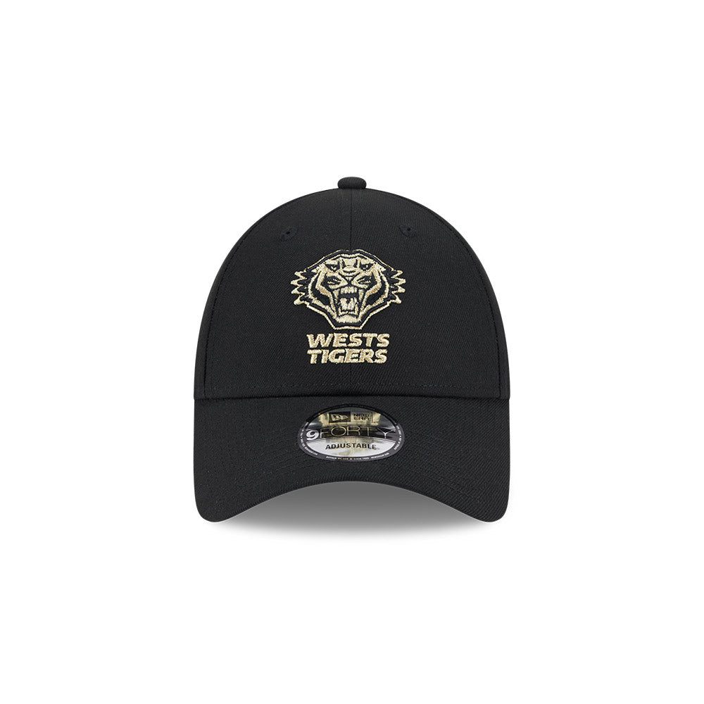Wests Tigers Hat - NRL 2025 Black Gold 9forty Snapback Cap - New Era